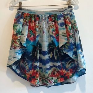 Zara Basic Multi Color Tropical Pattern Chiffon Mini Skirt Size Small